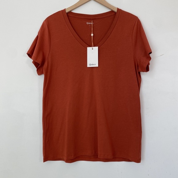 Quince Tops - Quince Womens V-Neck Cotton Modal T Shirt Size L Burnt Sienna Capsule Minimalist